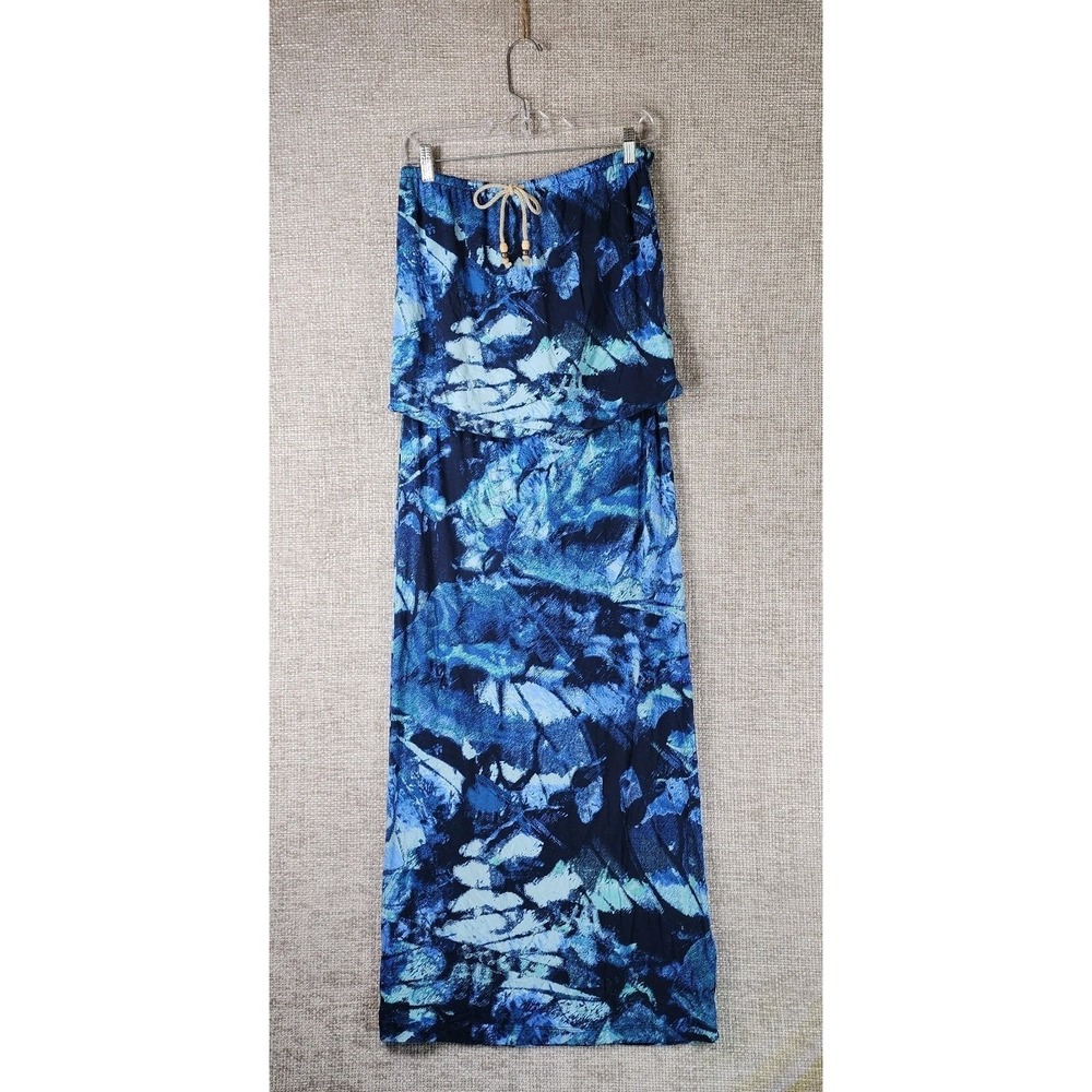 Calvin Klein Stretch Knit Strapless Sun Dress Womens S Blue Print Maxi Jute NWT